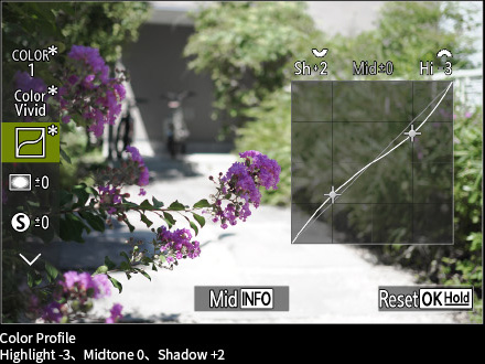 Color Profile Highlight -3、Midtone 0、Shadow +2